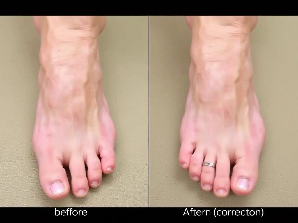 A visual representation of bunion correction surgery, showing the before and after results.